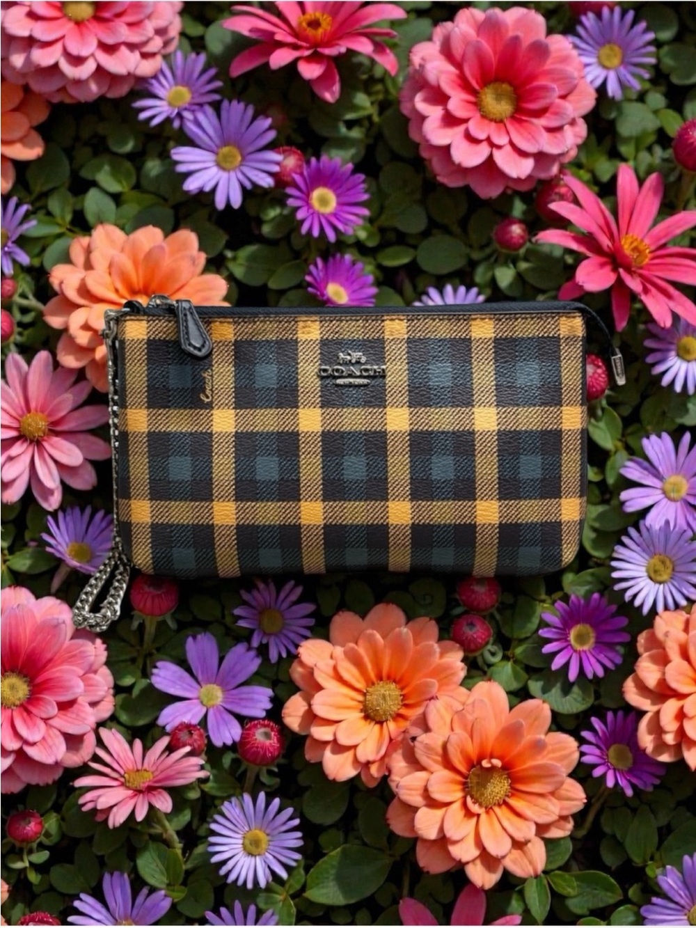 Coach Plaid Large Zip Wristlet Clutch - Picture 4 of 14